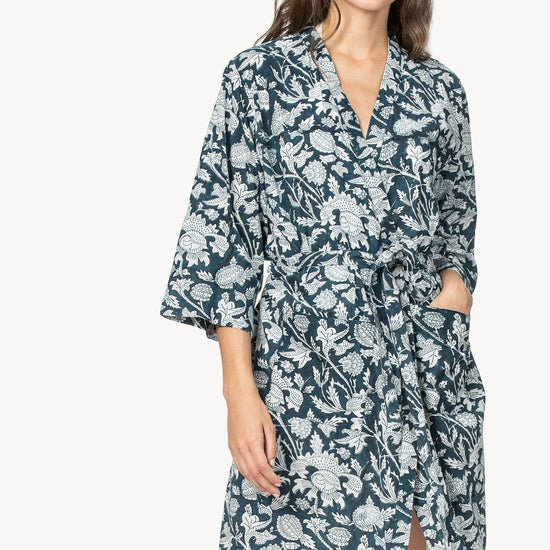 Robe Womens Robe Navy Floral Block Print A1