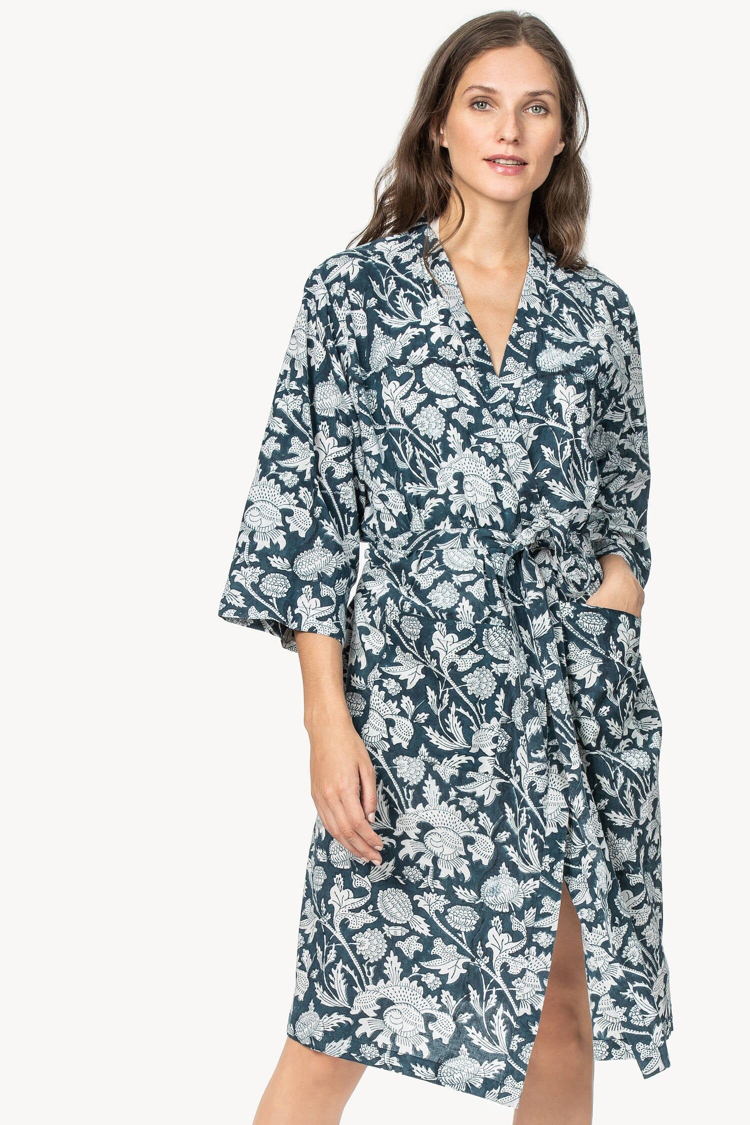 Robe Womens Robe Navy Floral Block Print A1