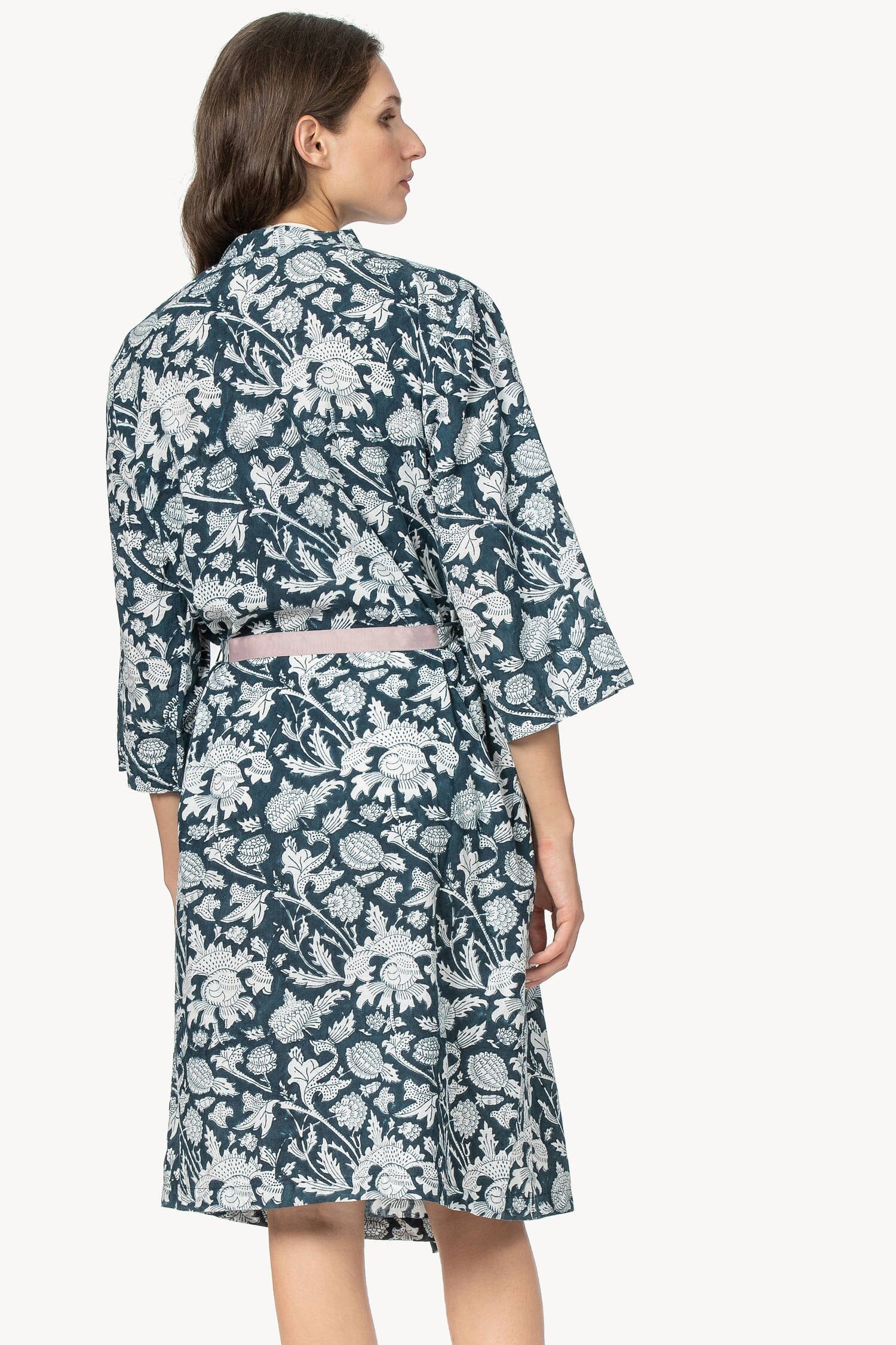 Robe Womens Robe Navy Floral Block Print A2