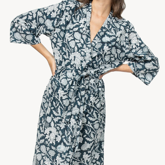 Robe Womens Robe Navy Floral Block Print A5