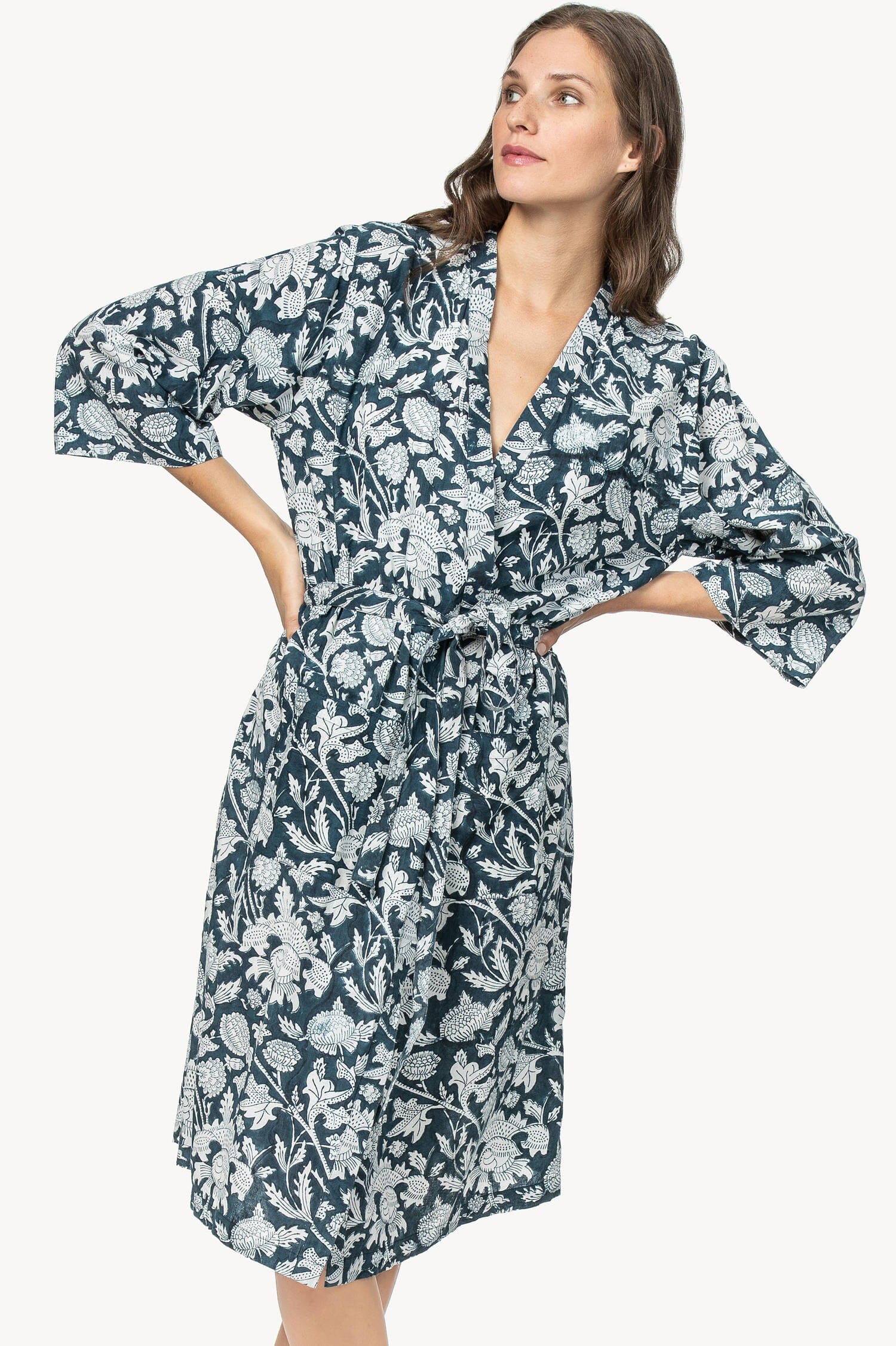 Robe Womens Robe Navy Floral Block Print A5