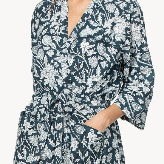 Robe Womens Robe Navy Floral Block Print A6