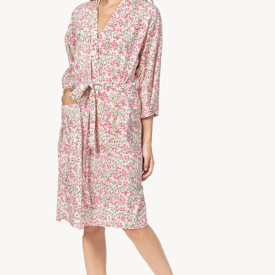 Robe Womens Robe Pink Floral Block Print A0