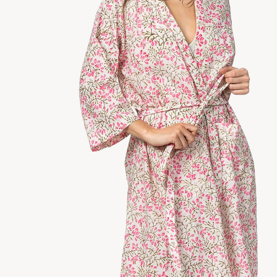 Robe Womens Robe Pink Floral Block Print A1