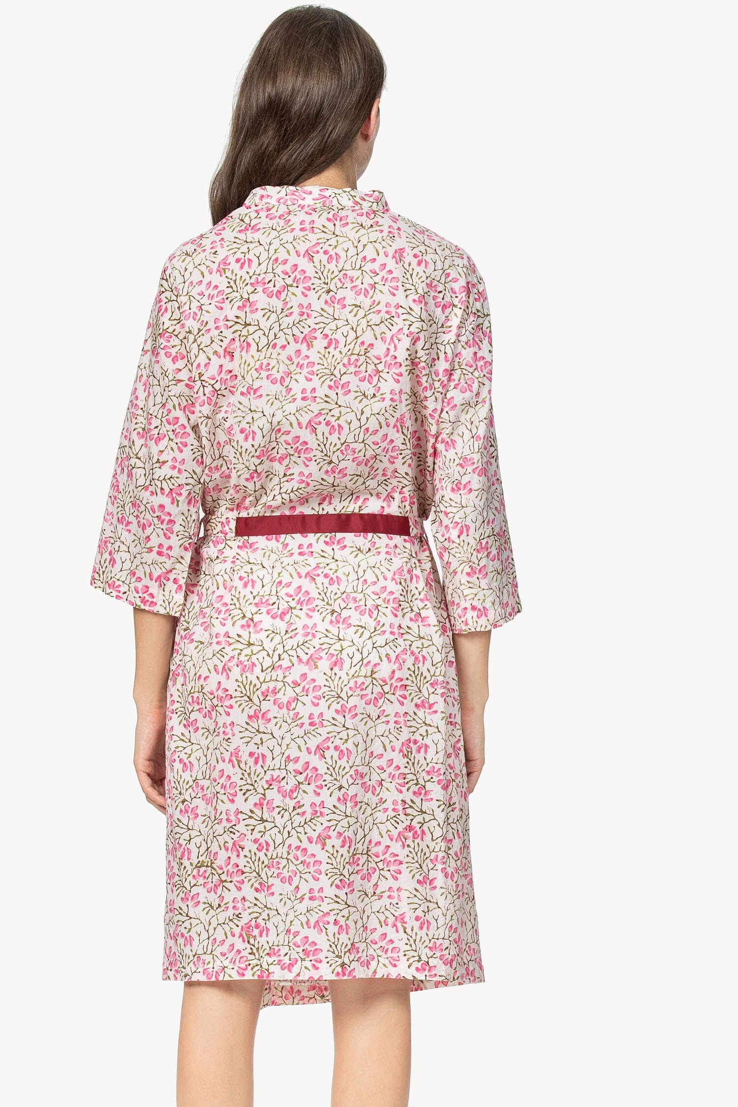 Robe Womens Robe Pink Floral Block Print A2