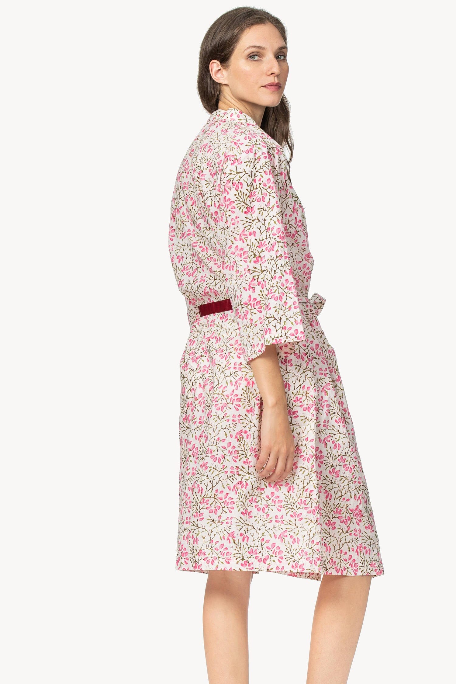 Robe Womens Robe Pink Floral Block Print A3