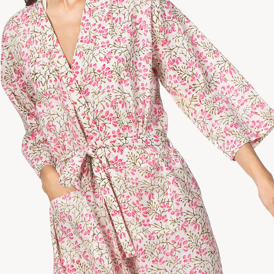 Robe Womens Robe Pink Floral Block Print A5