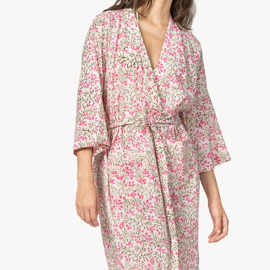 Robe Womens Robe Pink Floral Block Print A6