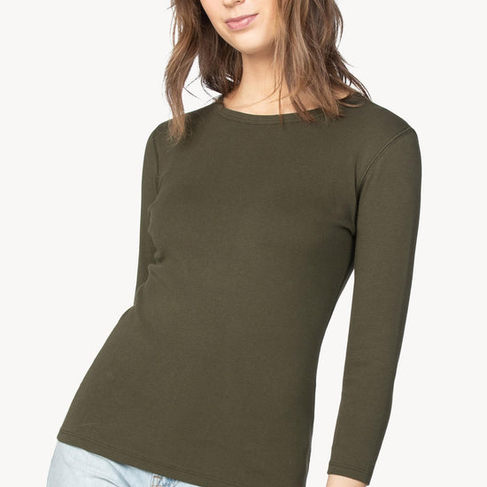 3/4 Sleeve Crew Womens Top Army A5