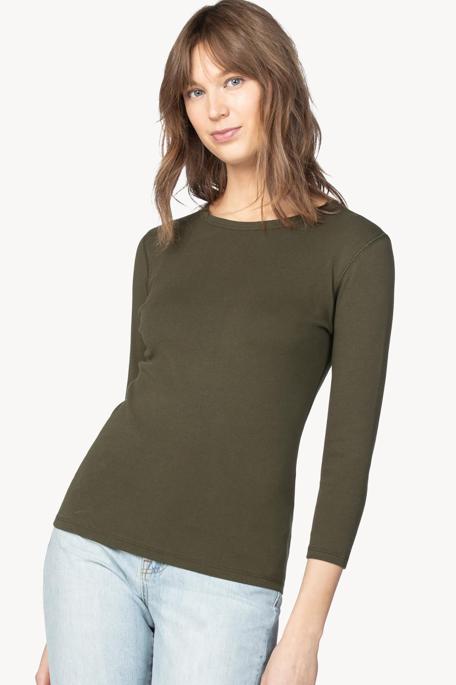 3/4 Sleeve Crew Womens Top Army A5