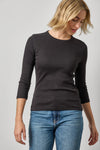 3/4 Sleeve Crew Womens Top Black A1