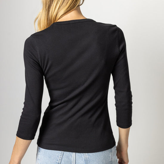 3/4 Sleeve Crew Womens Top Black A3