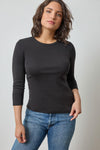 3/4 Sleeve Crew Womens Top Black A3
