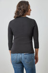3/4 Sleeve Crew Womens Top Black A4
