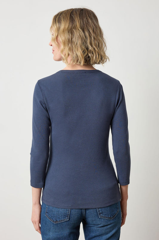 3/4 Sleeve Crew Womens Top Dark Navy A2