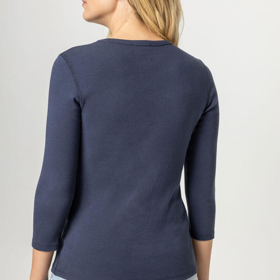 3/4 Sleeve Crew Womens Top Dark Navy A3