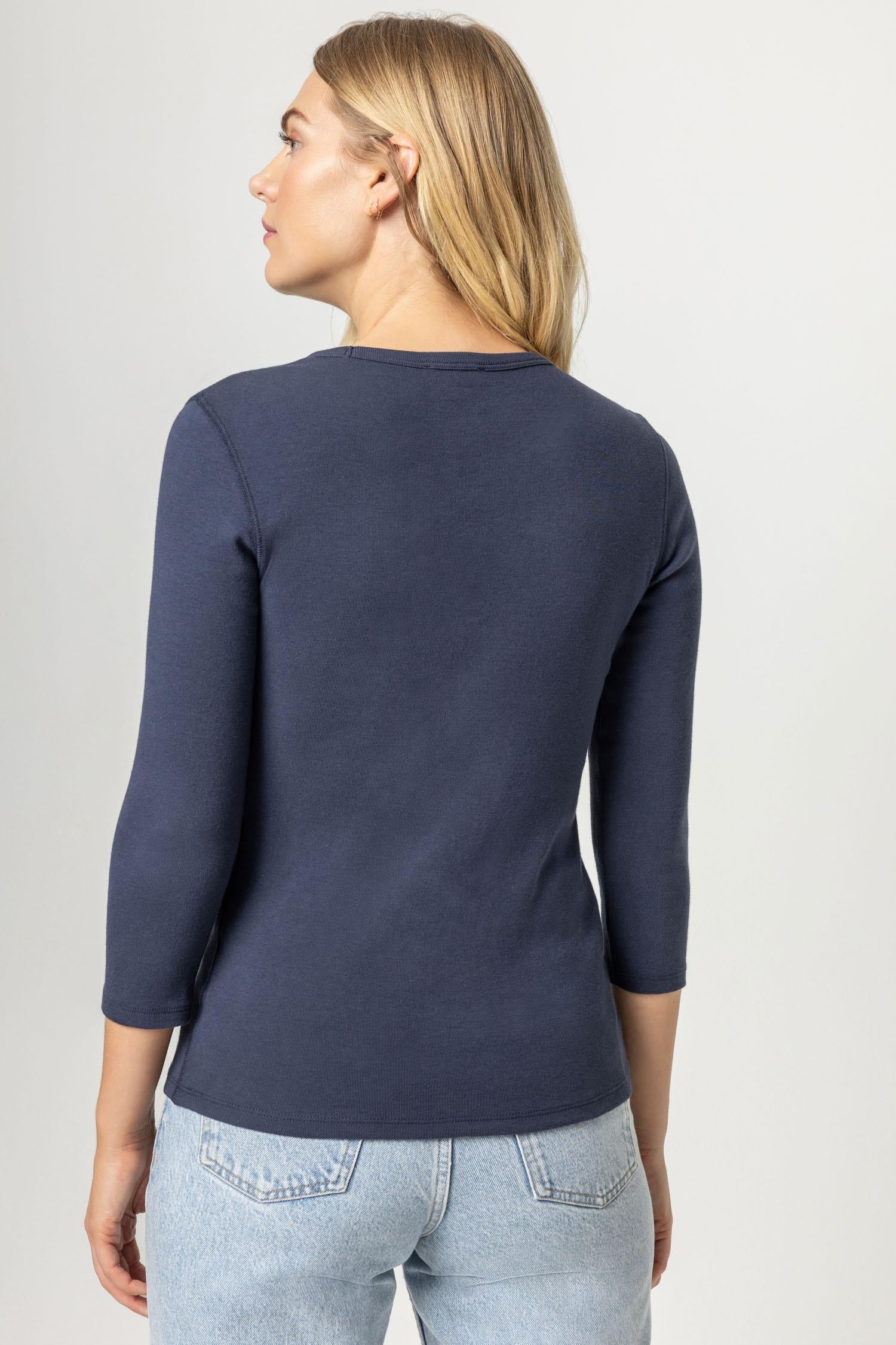 3/4 Sleeve Crew Womens Top Dark Navy A3