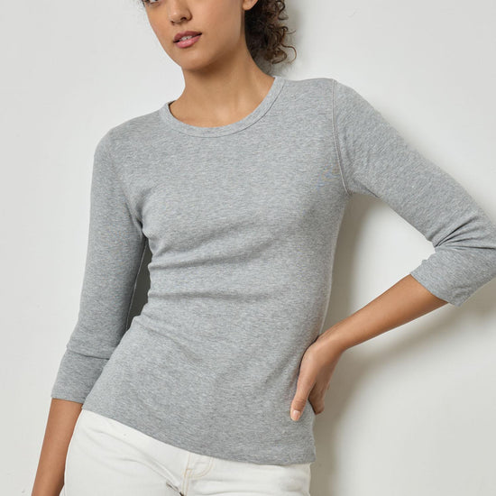 3/4 Sleeve Crew Womens Top Heather Grey A1