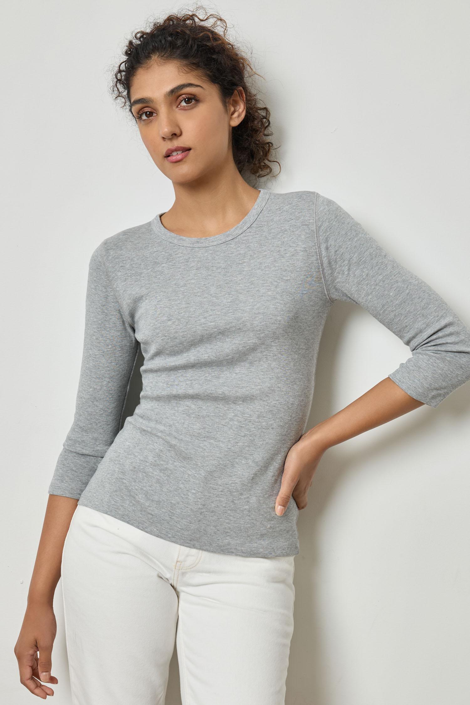 3/4 Sleeve Crew Womens Top Heather Grey A1