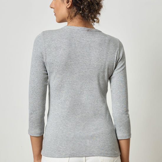 3/4 Sleeve Crew Womens Top Heather Grey A2