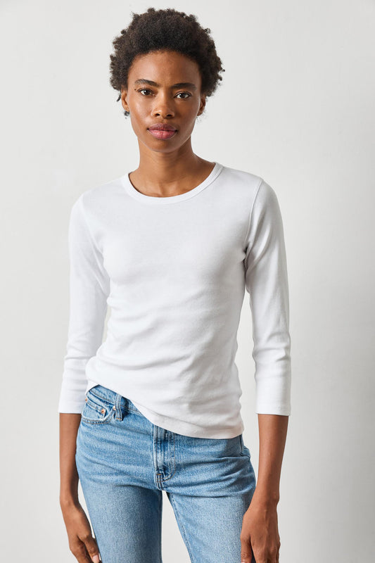 3/4 Sleeve Crew in color White Image A1