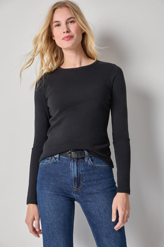 Long Sleeve Crew Womens Top Black A1