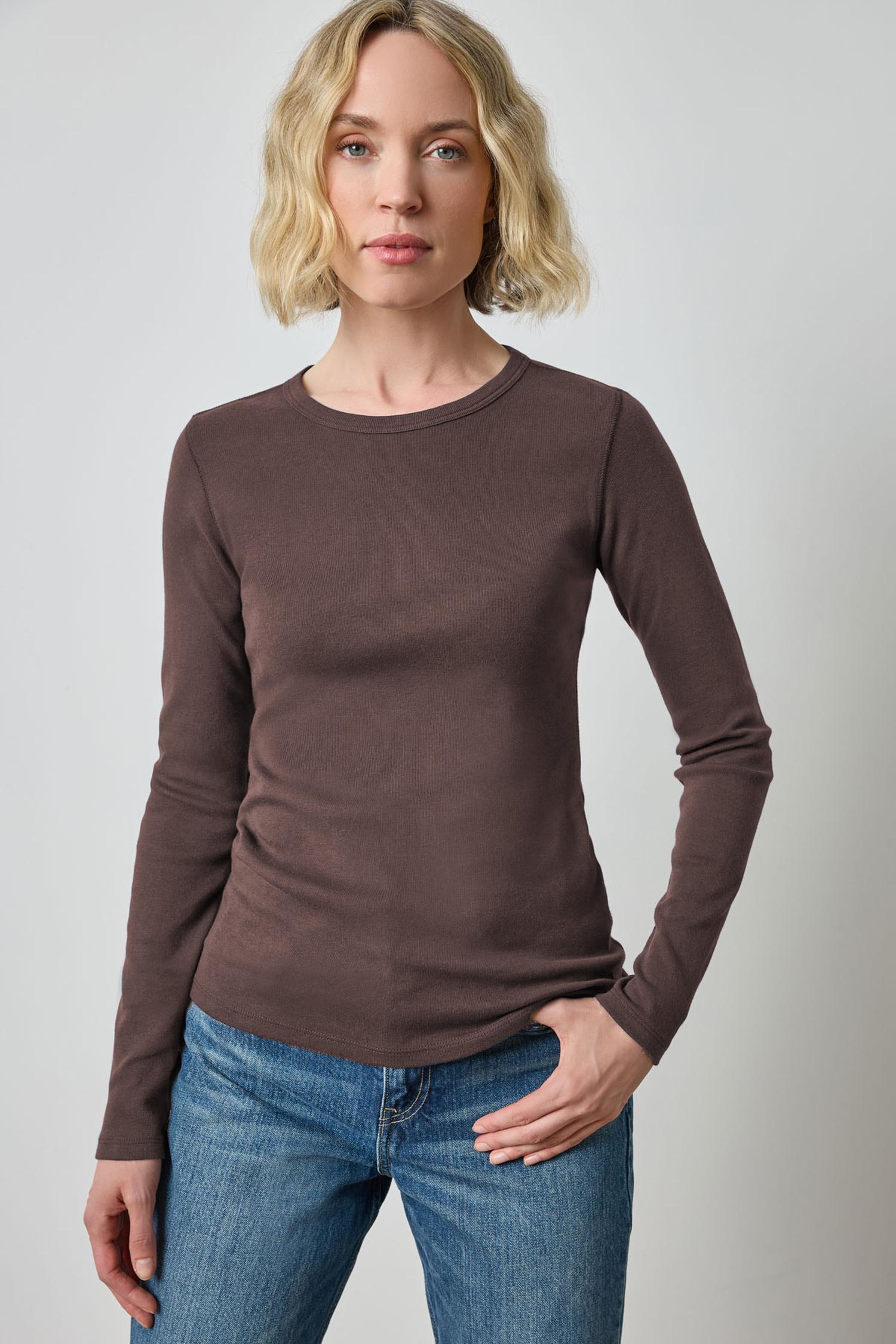Long Sleeve Crew Womens Top Espresso A1