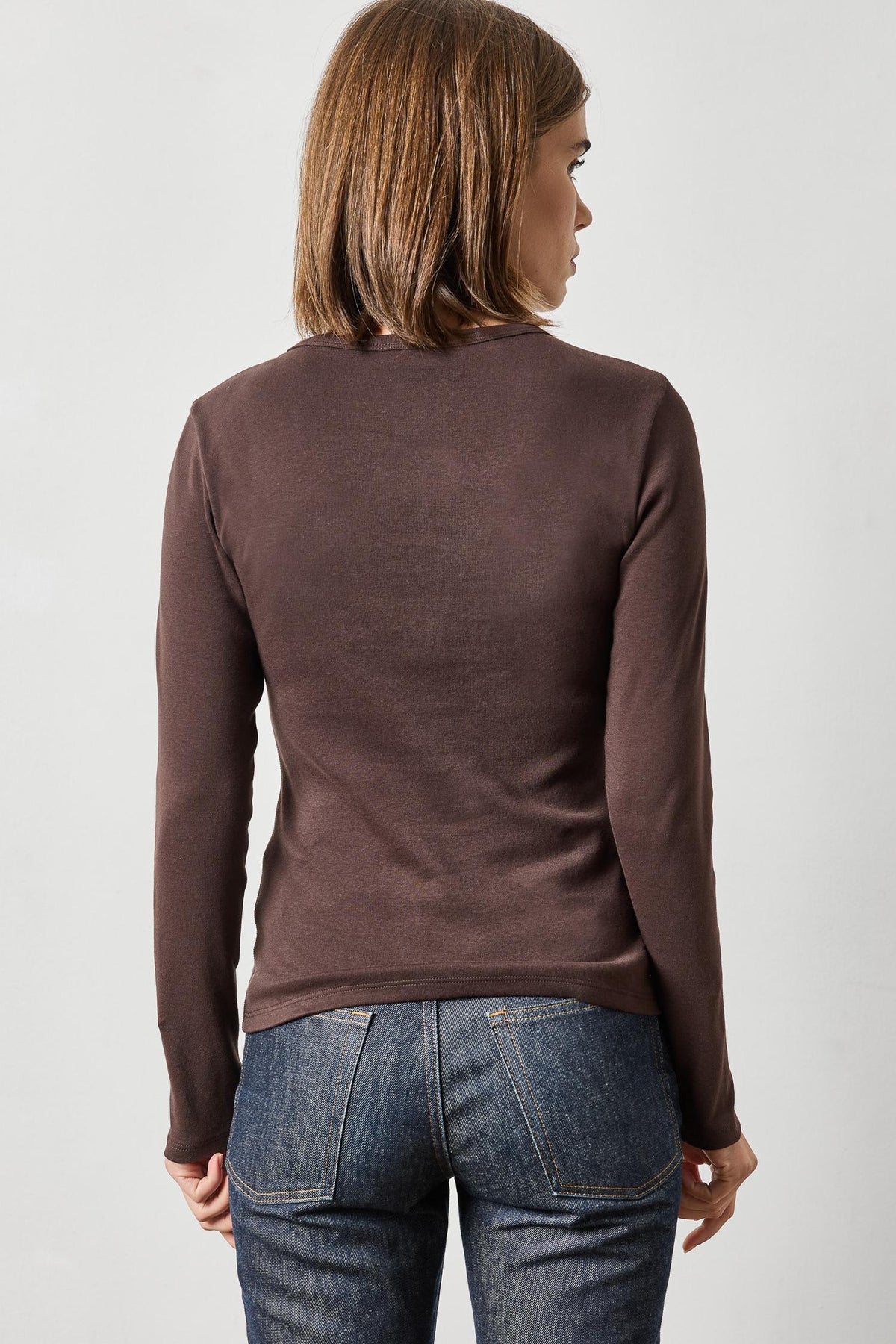 Long Sleeve Crew in color Espresso Image A2