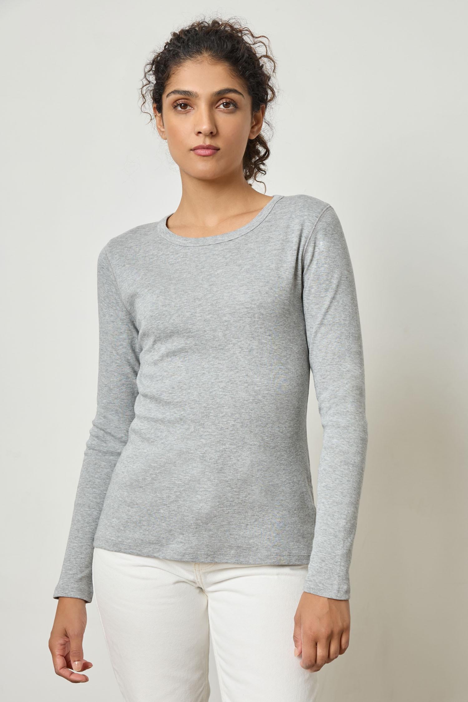 Long Sleeve Crew Womens Top Heather Grey A1