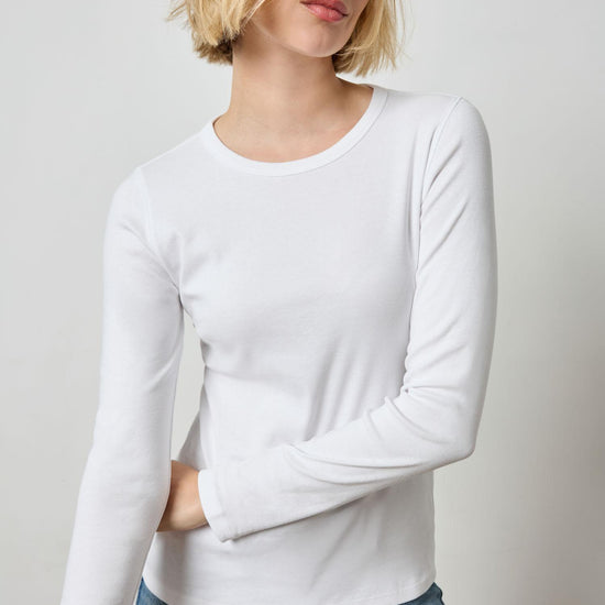 Long Sleeve Crew Womens Top White A1