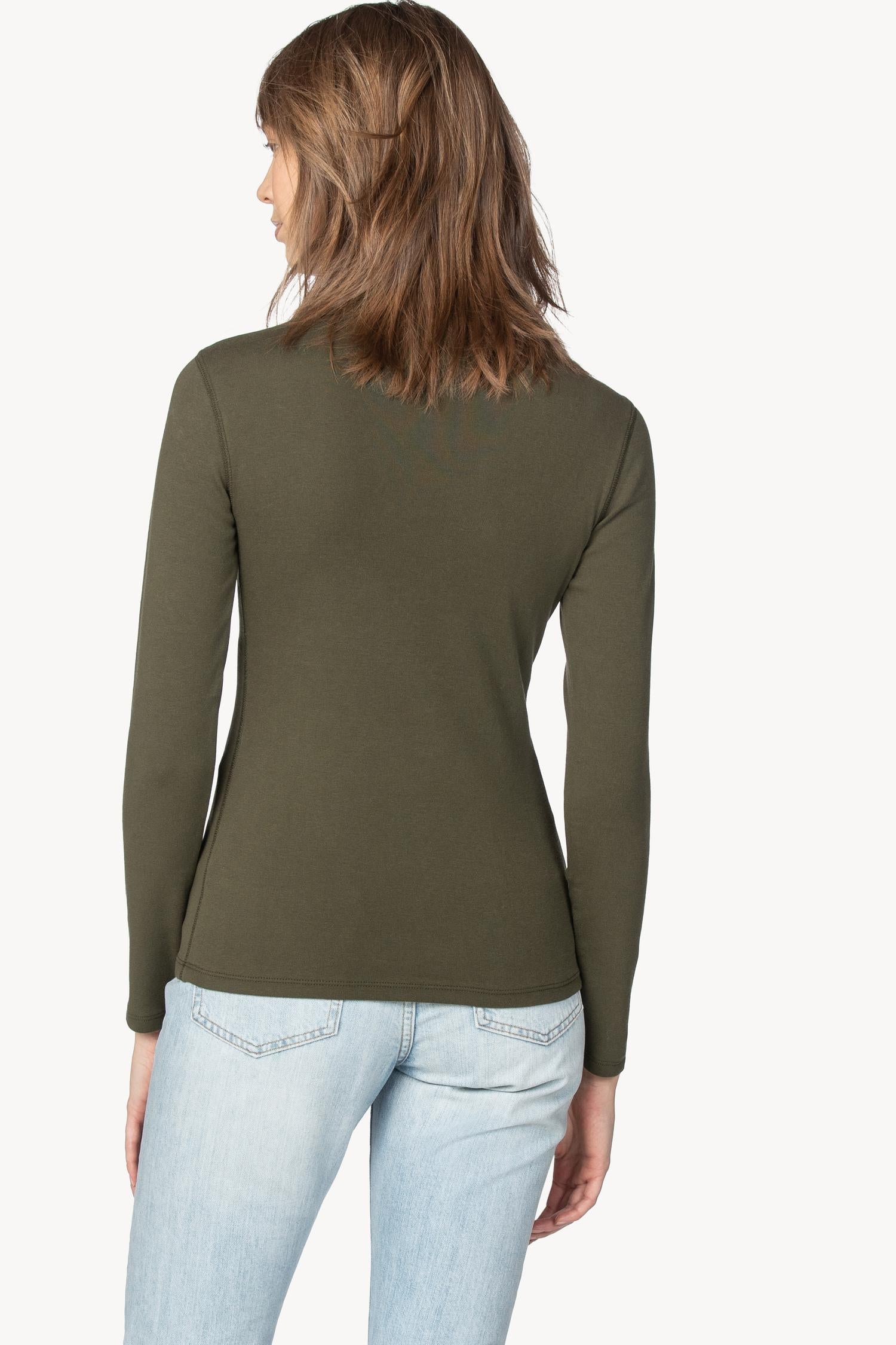 Long Sleeve Turtleneck Tee Womens Top Army A2