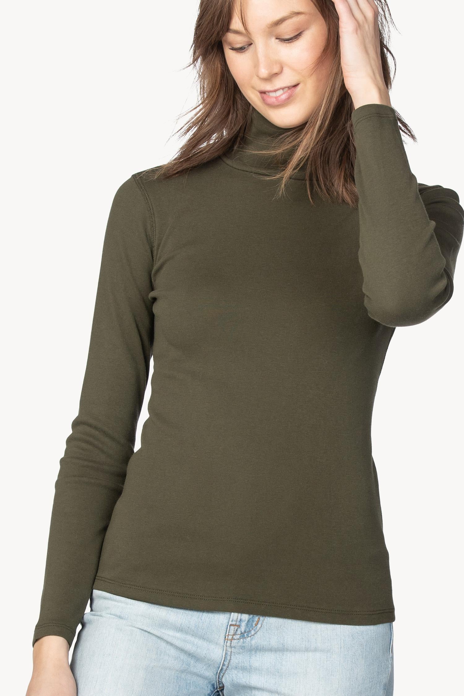 Long Sleeve Turtleneck Tee Womens Top Army A6