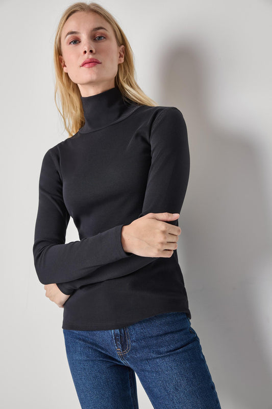 Long Sleeve Turtleneck Tee in color Black Image A1