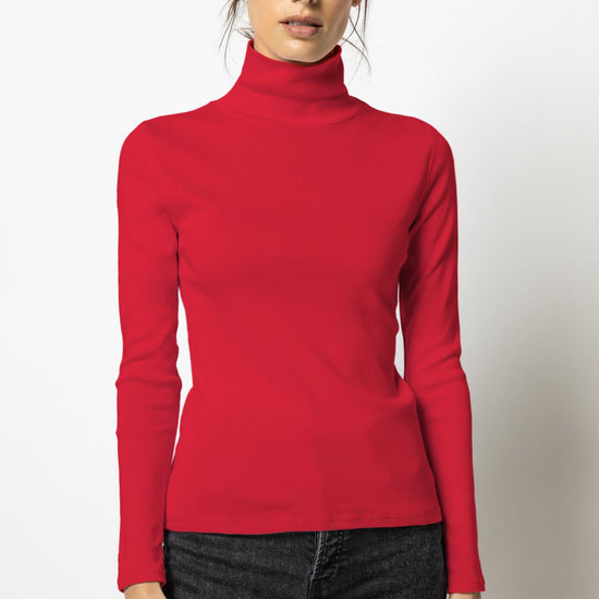 Long Sleeve Turtleneck Tee Womens Top Cherry A1