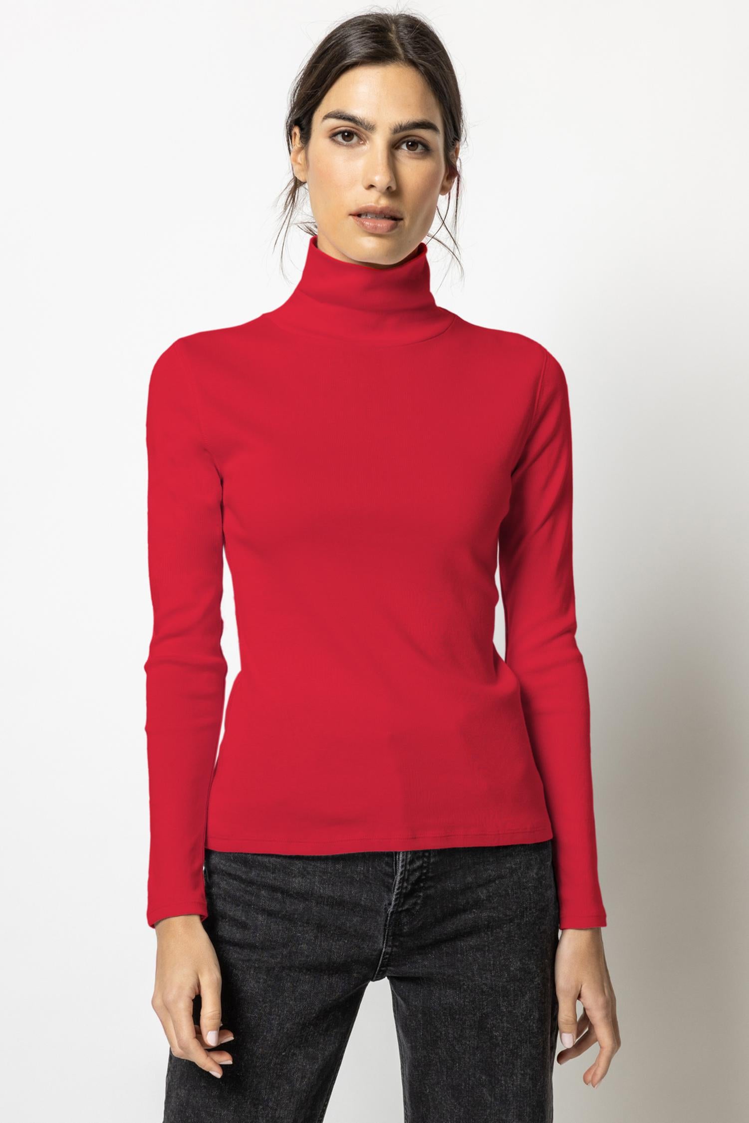 Long Sleeve Turtleneck Tee Womens Top Cherry A1