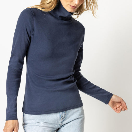 Long Sleeve Turtleneck Tee Womens Top Dark Navy A1