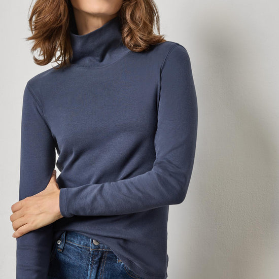 Long Sleeve Turtleneck Tee Womens Top Dark Navy A1