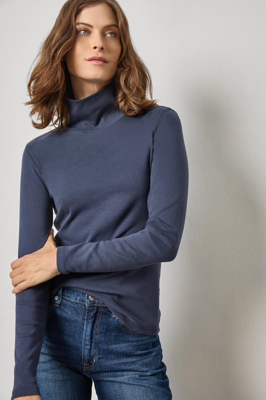 Long Sleeve Turtleneck Tee Womens Top Dark Navy A1