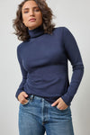 Long Sleeve Turtleneck Tee Womens Top Dark Navy A3