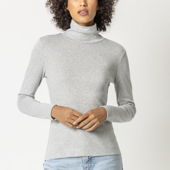 Long Sleeve Turtleneck Tee Womens Top Heather Grey A1