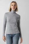 Long Sleeve Turtleneck Tee Womens Top Heather Grey A1