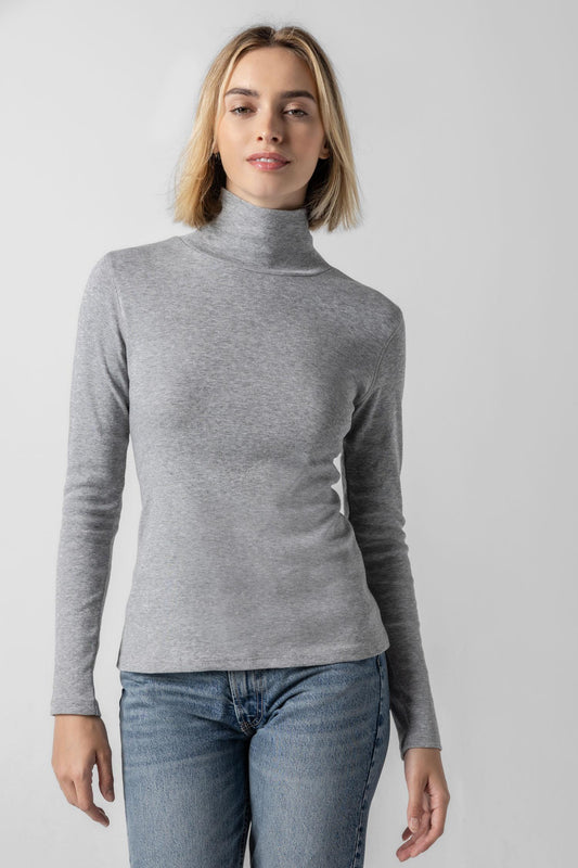 Long Sleeve Turtleneck Tee Womens Top Heather Grey A1