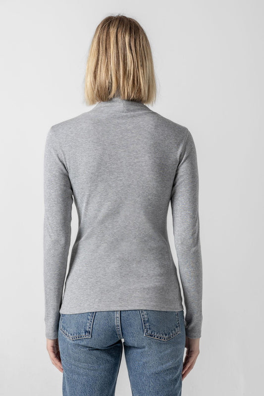 Long Sleeve Turtleneck Tee Womens Top Heather Grey A2