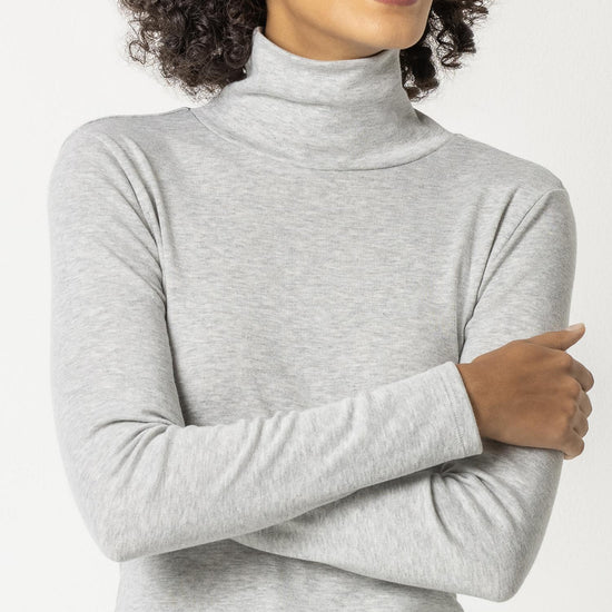 Long Sleeve Turtleneck Tee Womens Top Heather Grey A5