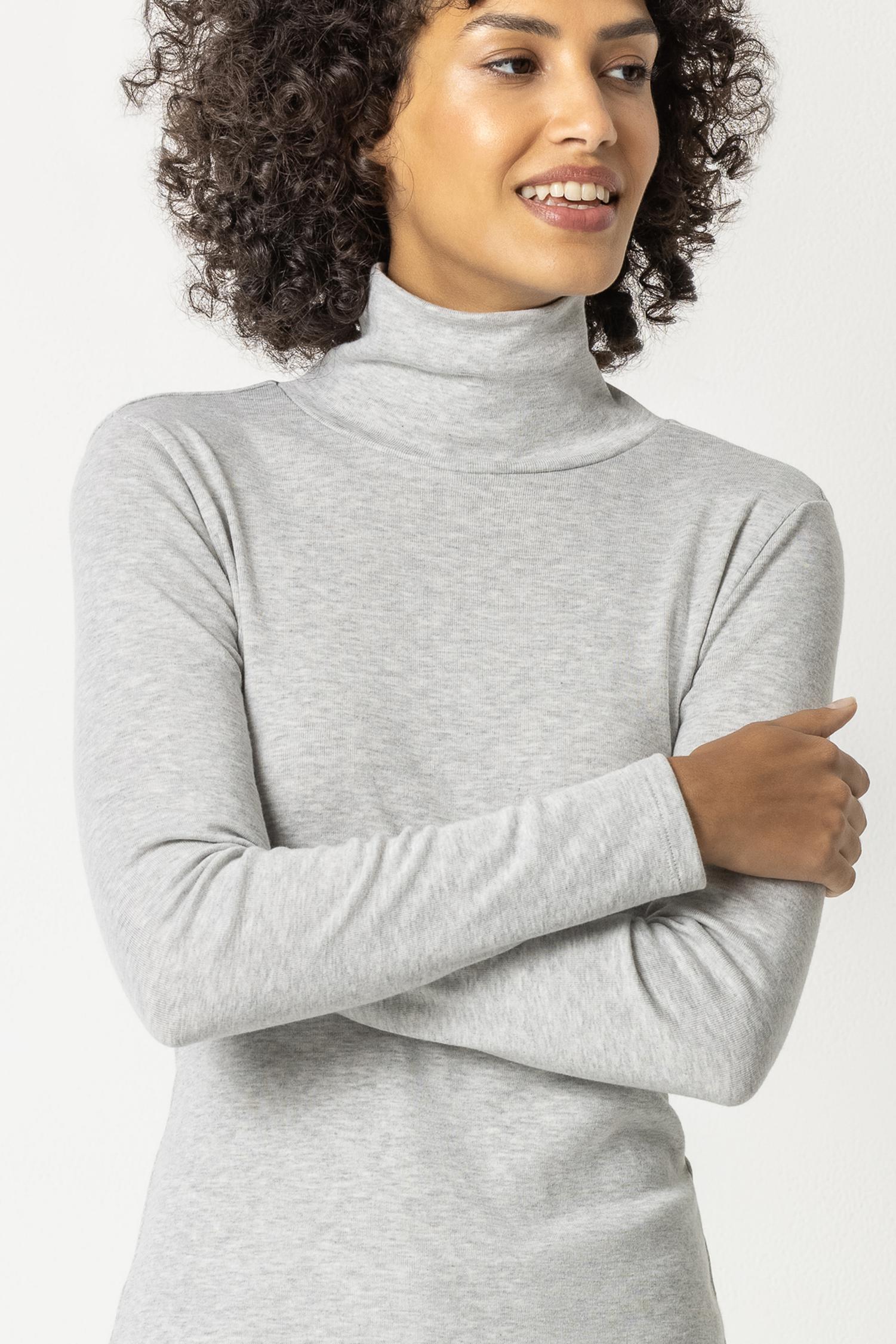 Long Sleeve Turtleneck Tee Womens Top Heather Grey A5