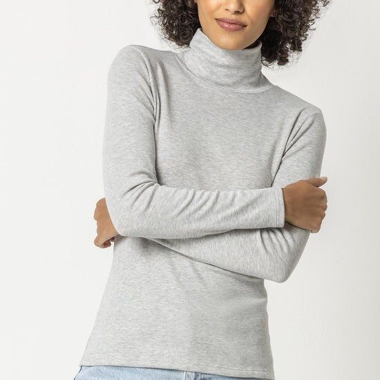 Long Sleeve Turtleneck Tee Womens Top Heather Grey A6