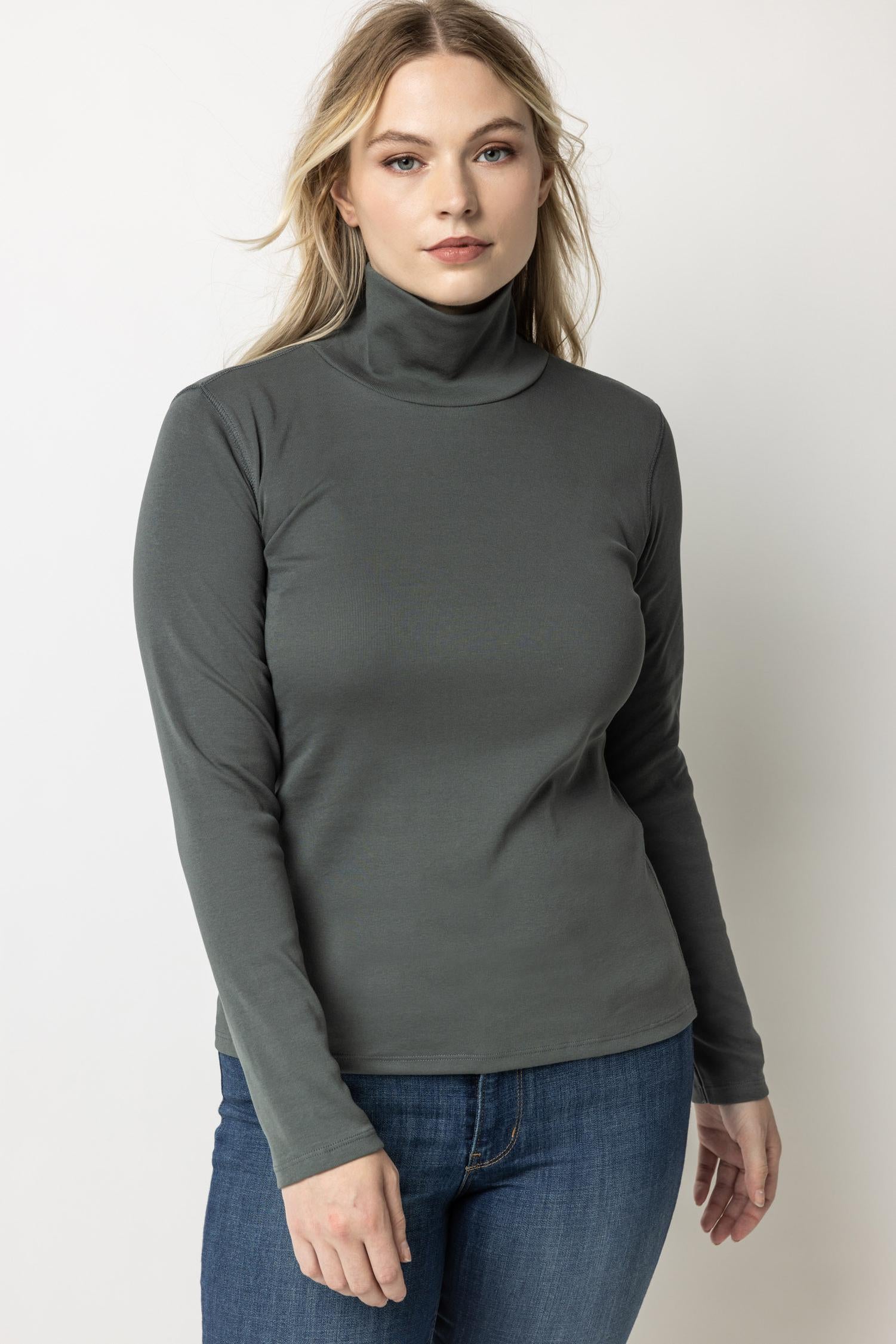 Long Sleeve Turtleneck Tee Womens Top Mineral A1