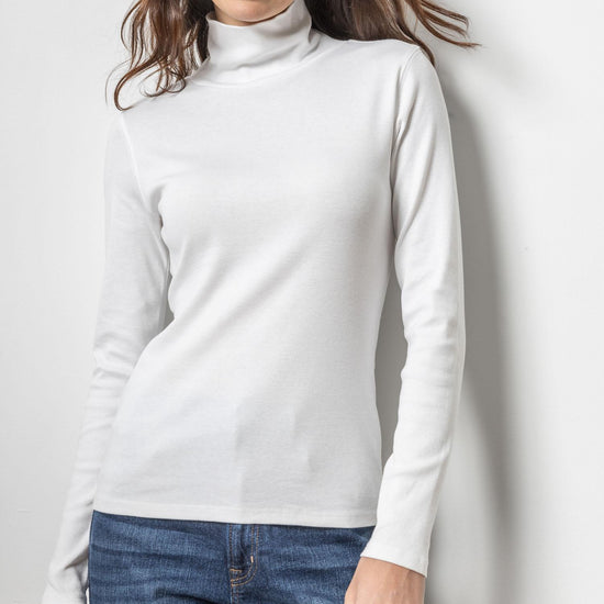 Long Sleeve Turtleneck Tee Womens Top White A1