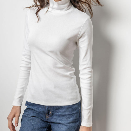 Long Sleeve Turtleneck Tee Womens Top White A2