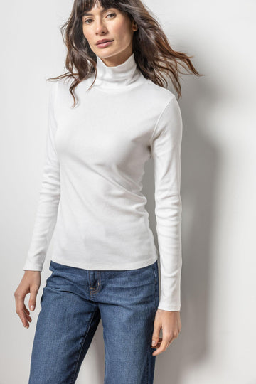 Long Sleeve Turtleneck Tee Womens Top White A2